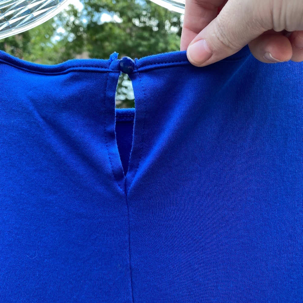 NY&Company M royal blue dress, pockets, fit-and-flare, button detail - Picture 3 of 7